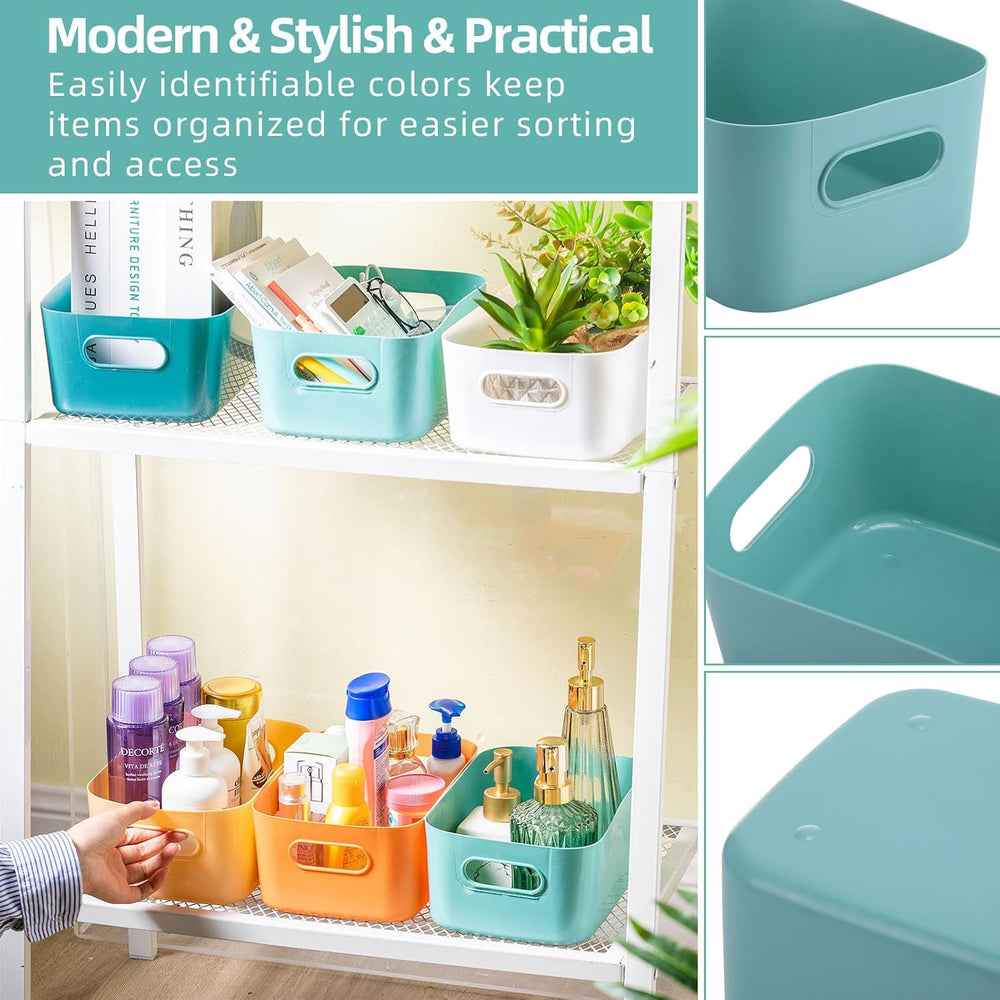 12pcs Small Plastic Storage Bins Basket with Handles, bright