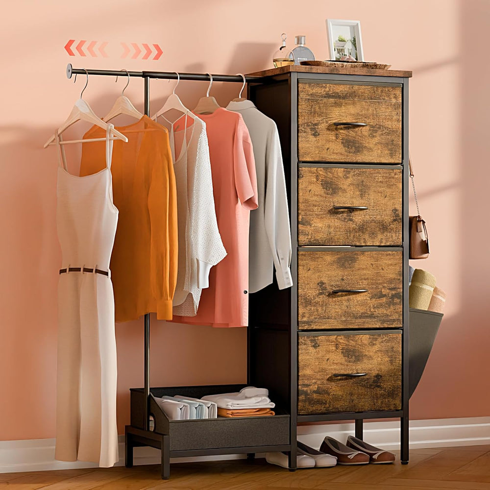 CODACE Dresser with Extendable Hanging Rack - Small Kid Dresser for Bedroom