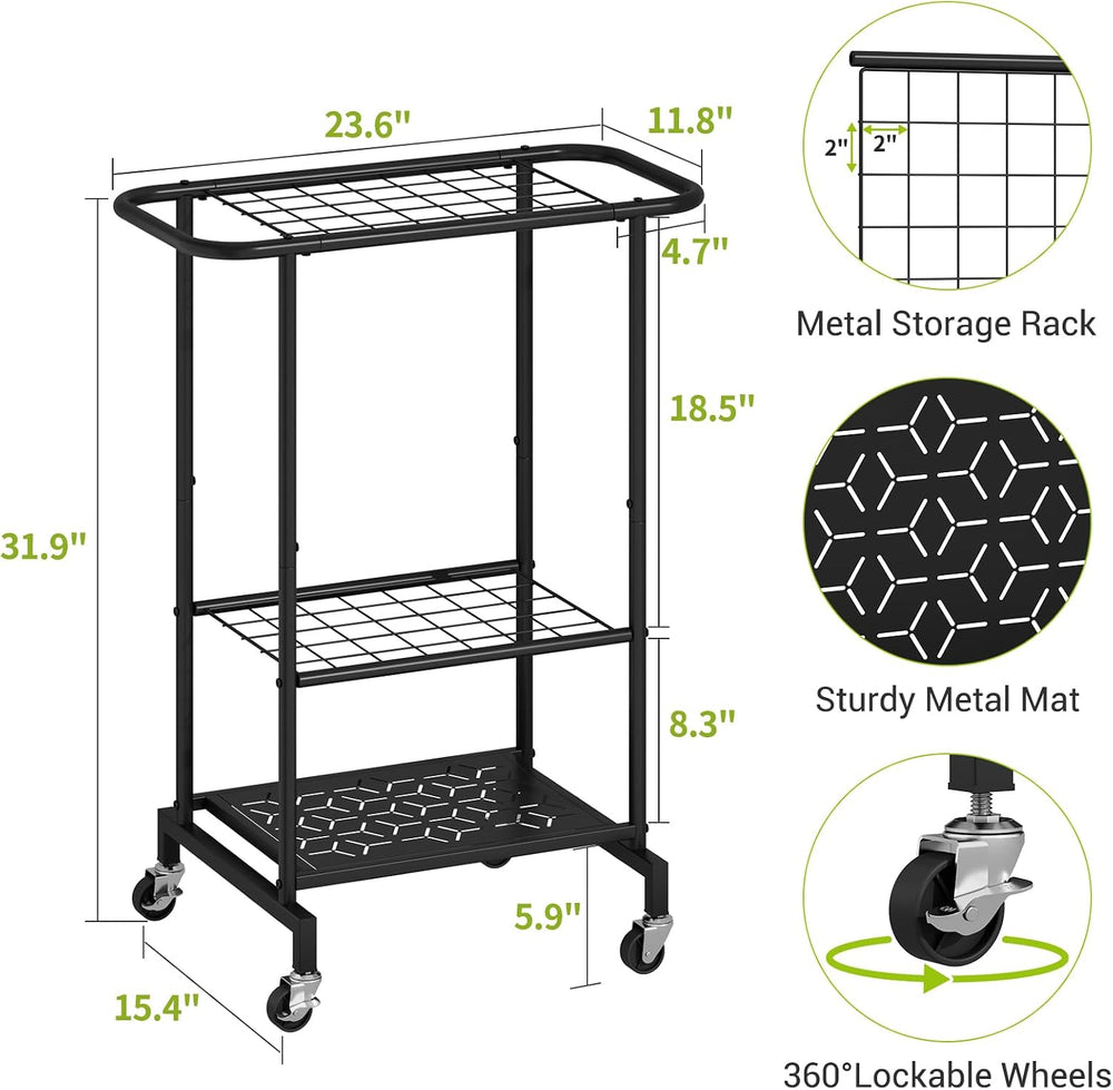 3-Tier Garden Tool Organizer with Wheels, Garage Floor Rolling Storage Cart o...