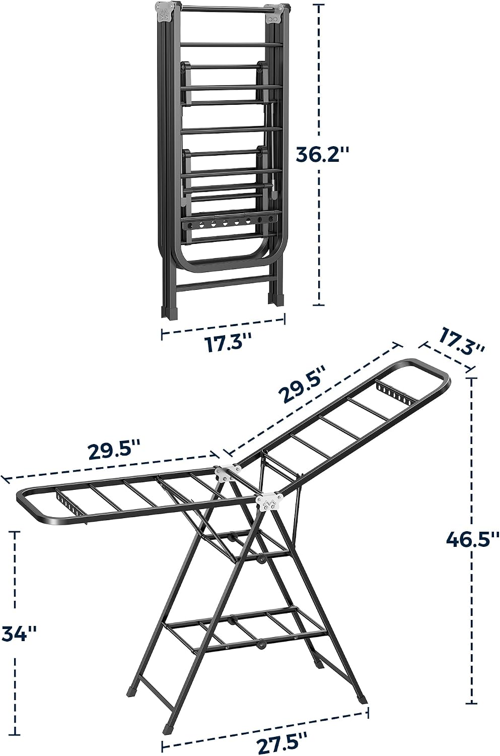 Clothes Drying Rack, Foldable Laundry Drying Rack with Reinforced Steel Tubes...