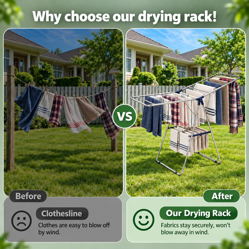 APEXCHASER Stainless Steel Clothes Drying Rack, No Assembly Indoor Outdoor
