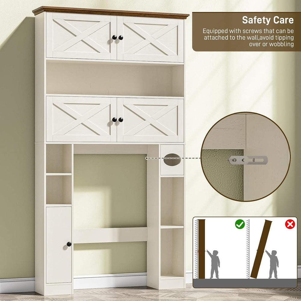 Over The Toilet Storage Cabinet, Farmhouse Storage with Doors, Rustic White