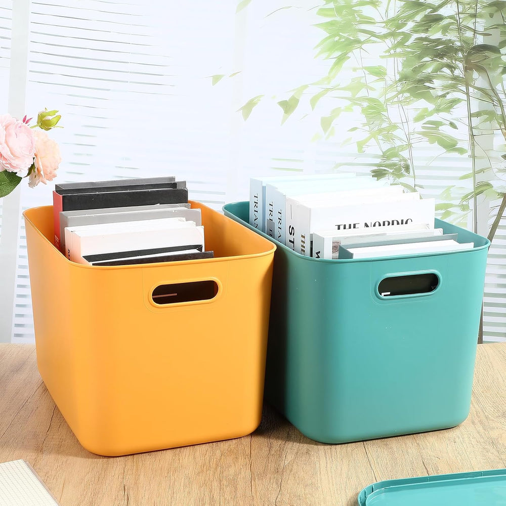 Hoolerry 8 Pieces Storage Bins, 14.2 x 10.2 x 9.5 Inch, Green and Yellow