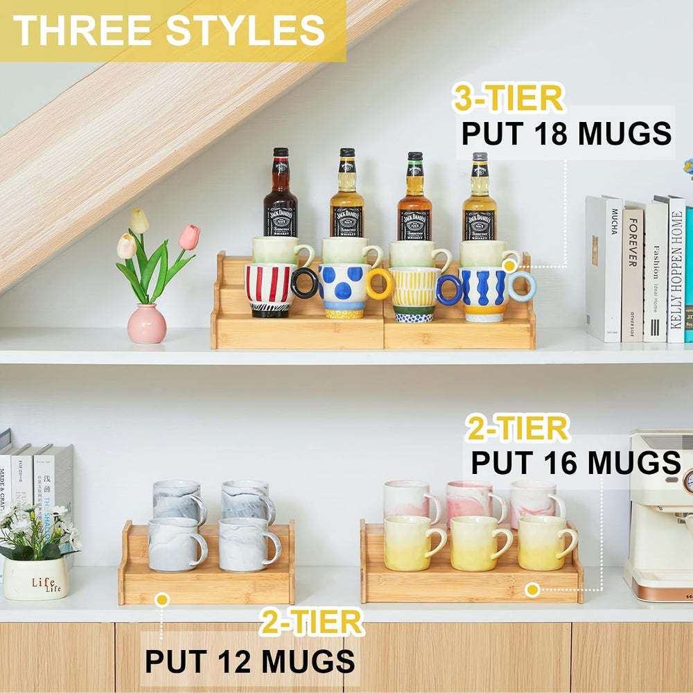 Hongtamoya 3-Tier Expandable Bamboo Mug Holder For Countertop Coffee Cup Hold...