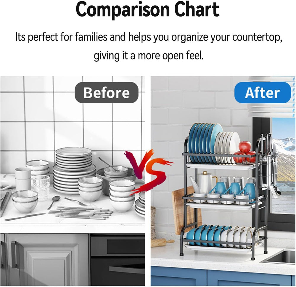 KUK 3 Tier Dish Drying Rack, Stainless Steel Over The Sink Dish with Drain Tr...
