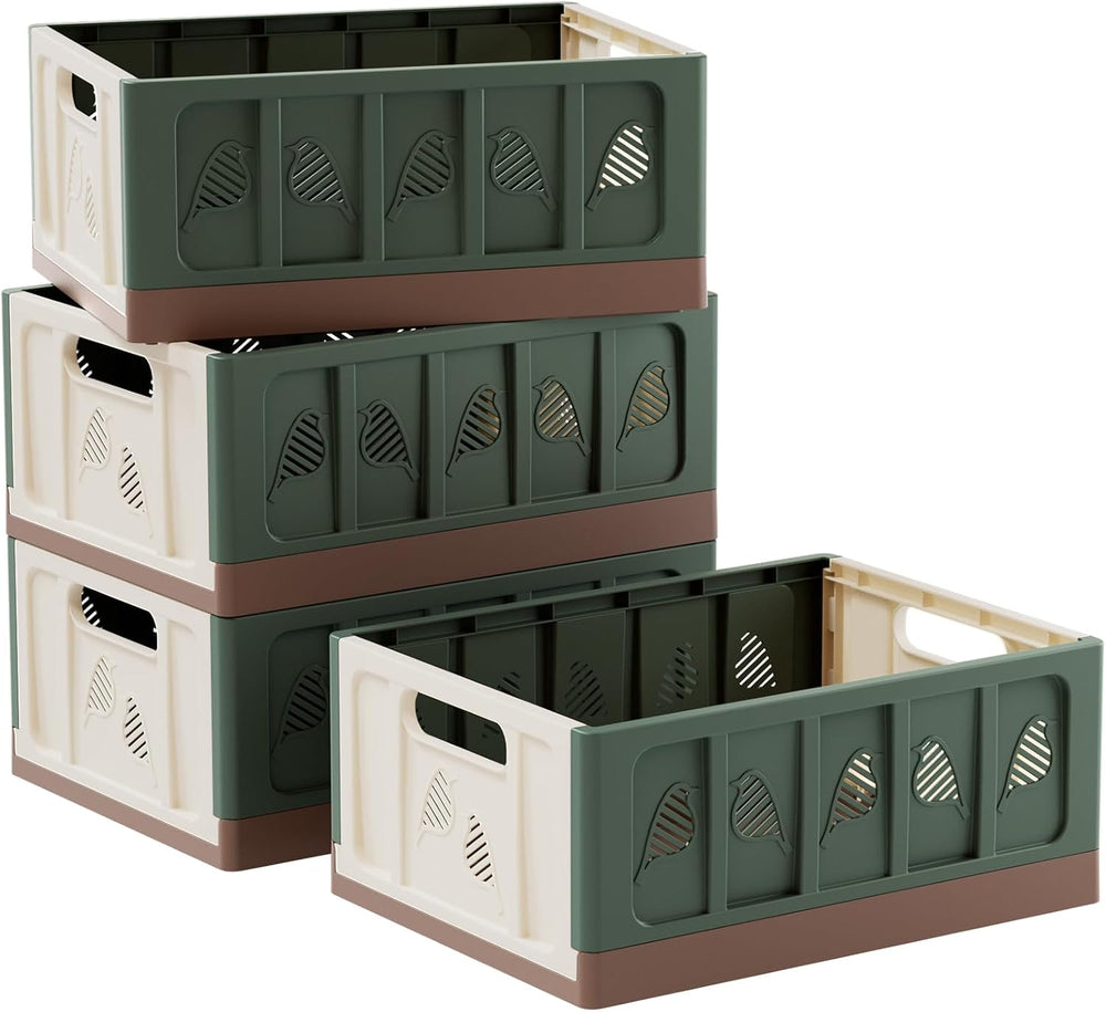 HAIXIN Large Storage Crates Foldable Plastic Shelf Basket, Green, 4 Pack