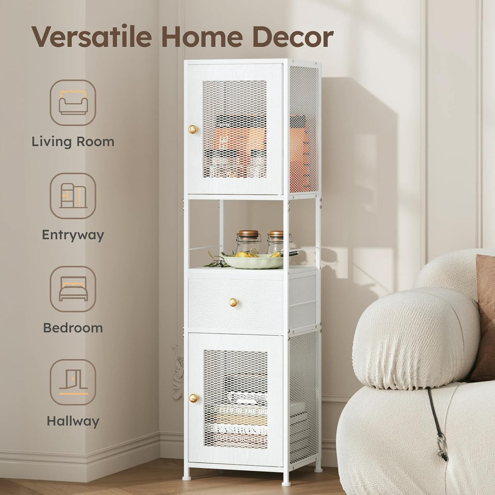 Bathroom Storage Cabinet with 2 Mesh Doors & a Drawer, 45.27" H