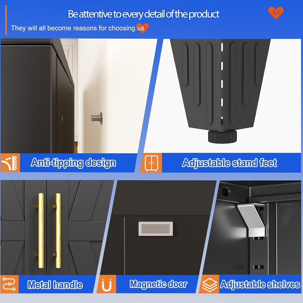 61" Tall Kitchen Pantry Cabinet,Metal Storage Cabinet Black Cupboard