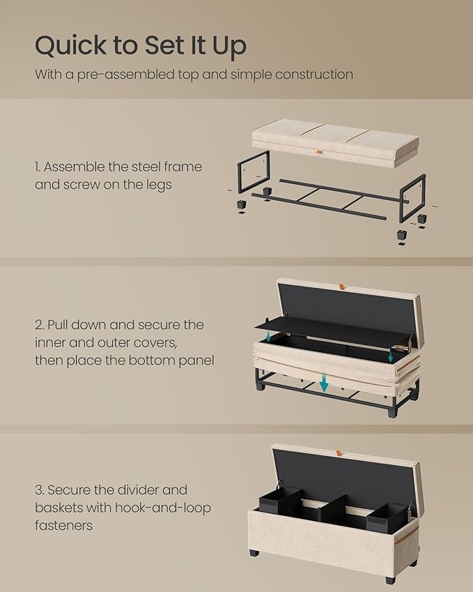 SONGMICS Storage Ottoman Bench, Storage Chest, 15.7 x 43.3 x 15.7 Inches