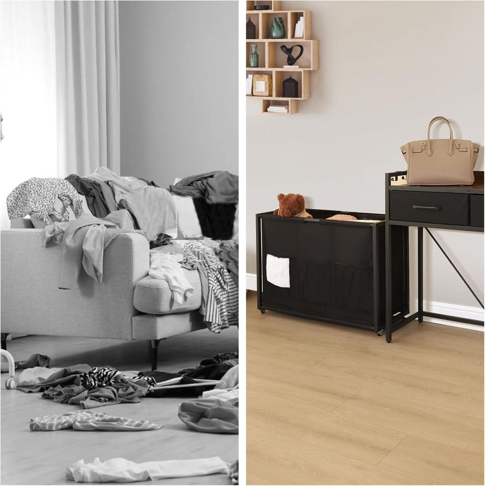 Rolling Laundry Sorter with wheels, Laundry Hamper 3 Section with shelf - 3 ×...