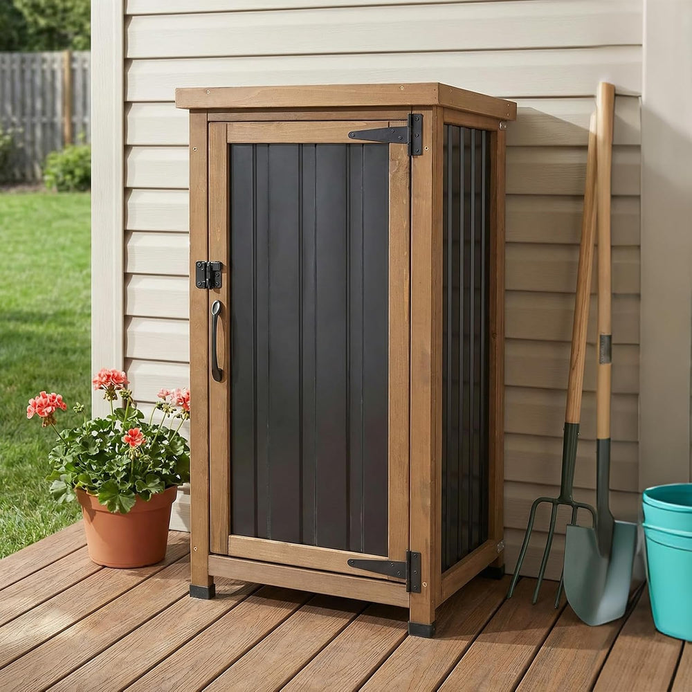 PetsCosset Small Outdoor Storage Cabinet Waterproof with Metal Top, Wood &amp...
