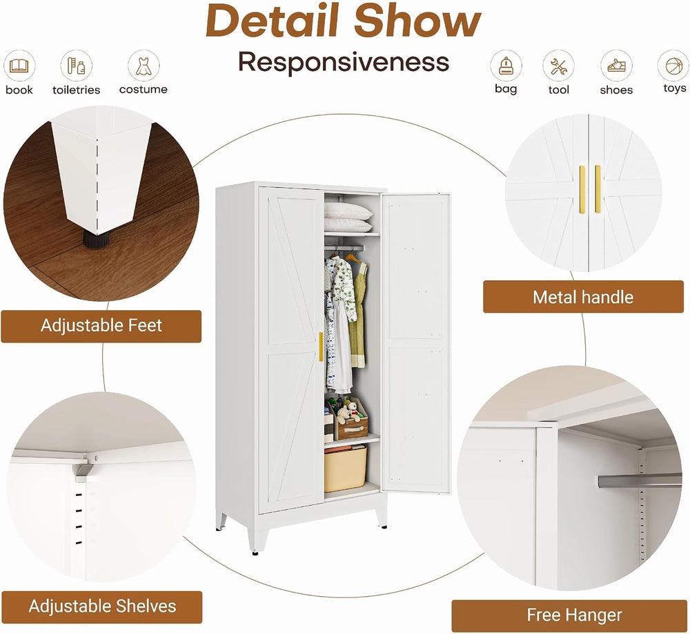 Wardrobe Closet with Doors, Armoire Wardrobe Closet with Hanging Rod