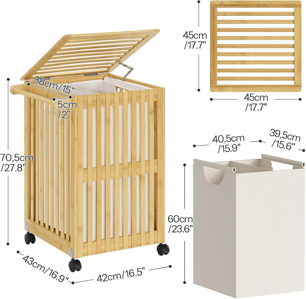 HOOBRO Laundry Hamper with Lid and Wheels, 120 L (31Gal) Double Laundry Baske...