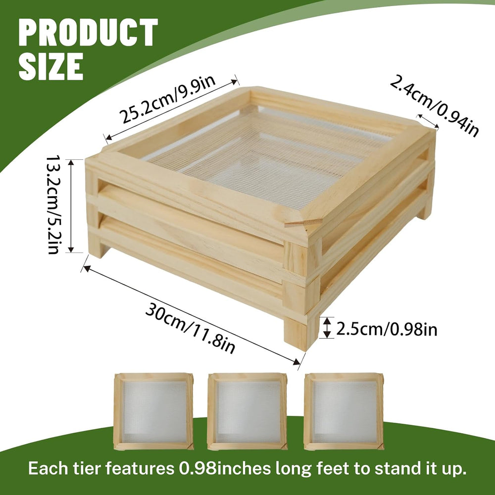 11.8in Square Wooden Herb Drying Rack, Stackable Mesh Countertop Dryer