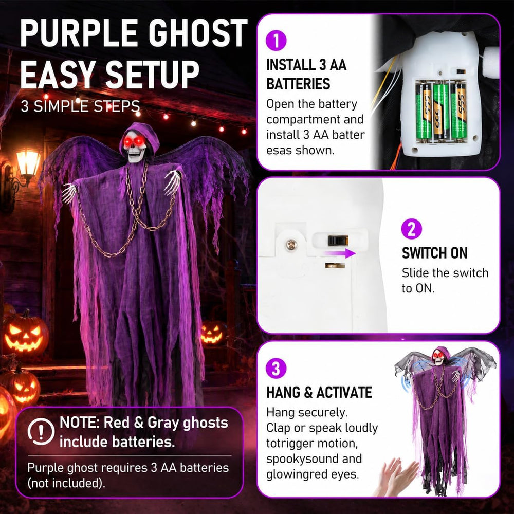 71" Halloween Hanging Skeleton Ghosts with Moving Grabbing Arm, Scary So...
