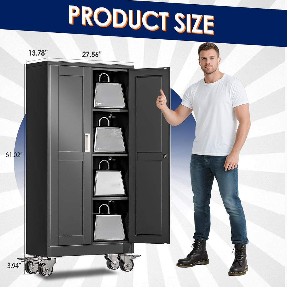 erosoei 61" H Metal Garage Storage Cabinet, Rolling Tool Cabinet with 2 ...