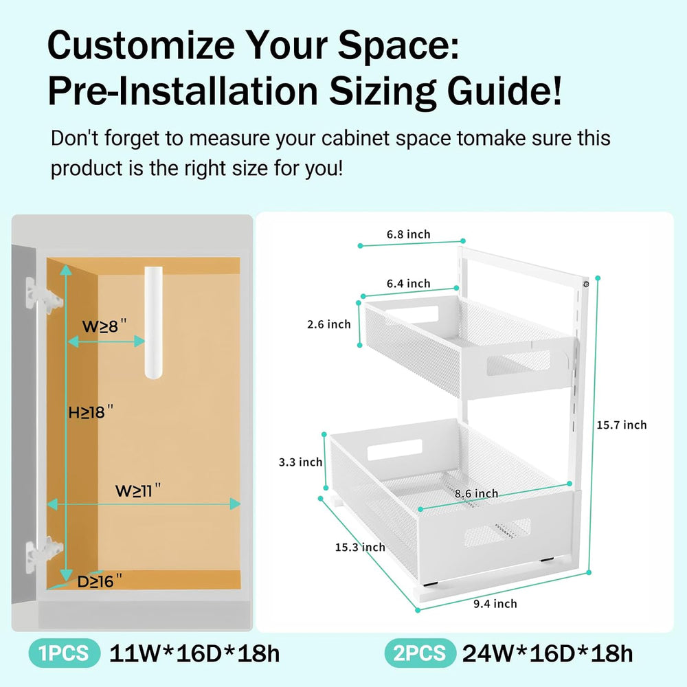 Petiza Under Sink Organizer Adjustable Height 2 Tier Bathroom Organizer Pull ...