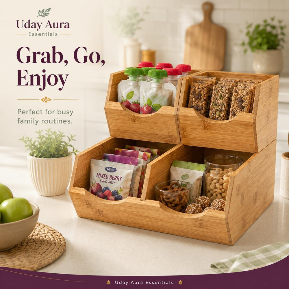 Bamboo Pantry Storage Bins - Stackable Potato & Onion Storage Bin Set of ...