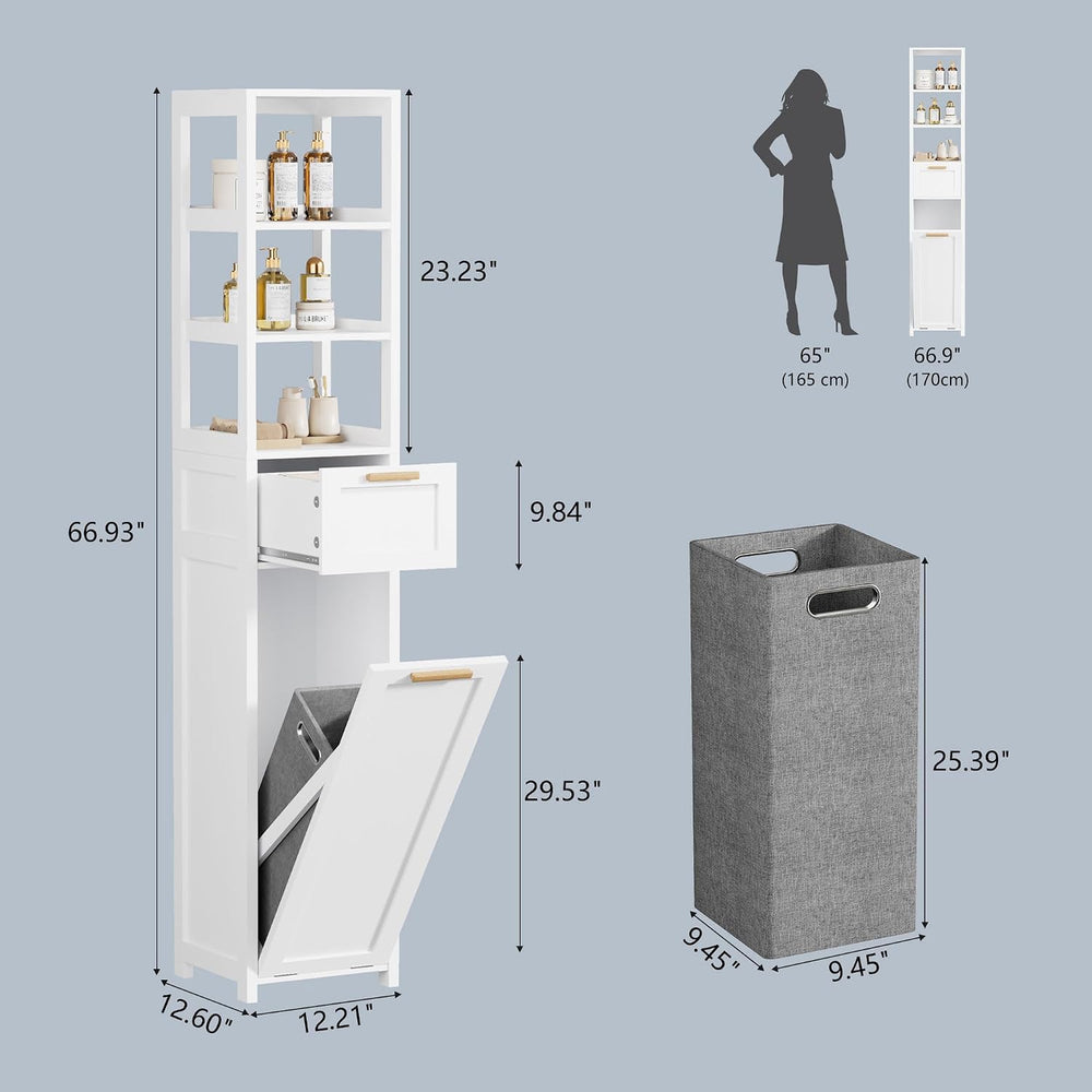 VECELO Tall Bathroom Cabinet with Removable Laundry Hamper, Tilt Out Laundry ...