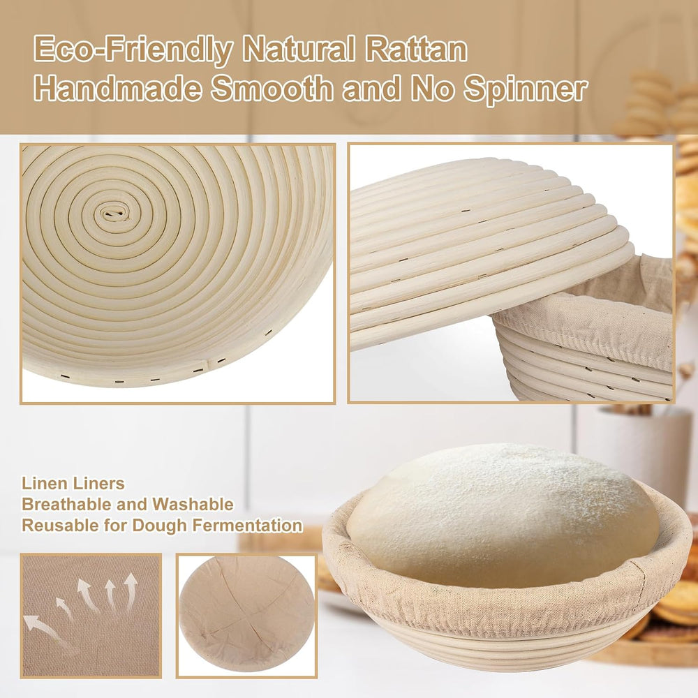 TNELTUEB Bread Proofing Basket Set, Incl 10'' Round & 9.6'...