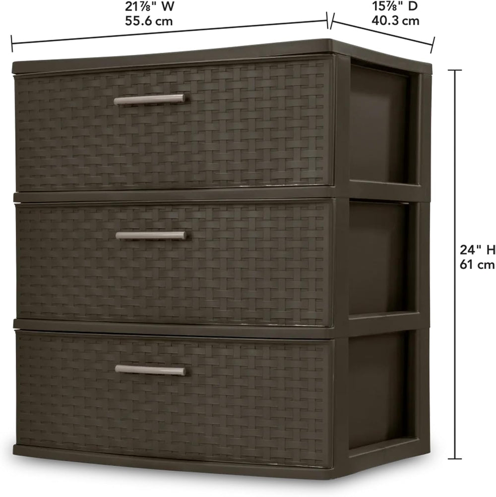 Sterilite Wide 3 Drawer Weave Tower, Home Organizer, Espresso