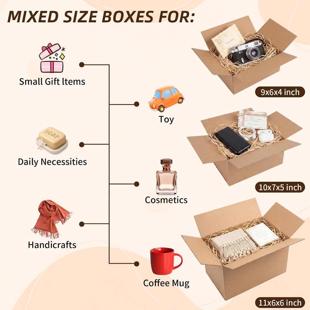 ZBEIVAN Shipping Boxes Mailers Assorted Sizes 11x6x6, 10x7x5, 9x6x4 inches Co...