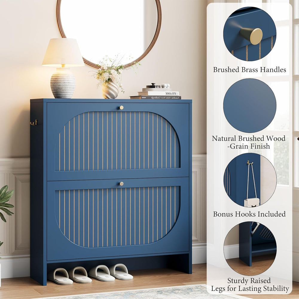 Nicetree Fluted Shoe Cabinet for Entryway, Modern Shoe Rack with Anti-Tip Pro...