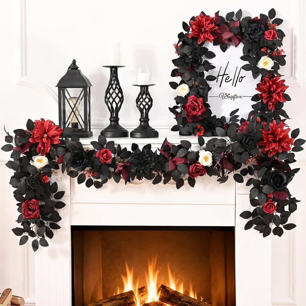 Waipfaru 2Pcs Halloween Garland, Artificial Rose Flower Garland for Mantle