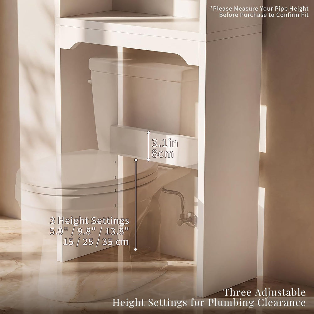Over the Toilet Storage Cabinet with Rattan Door & Adjustable Shelf, White