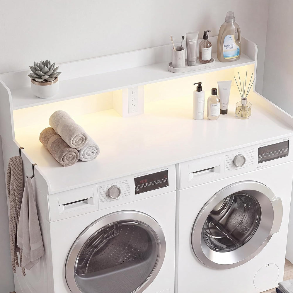 Seang 2-Tier Washer Dryer Countertop with Power Outlet & LED Lights, White