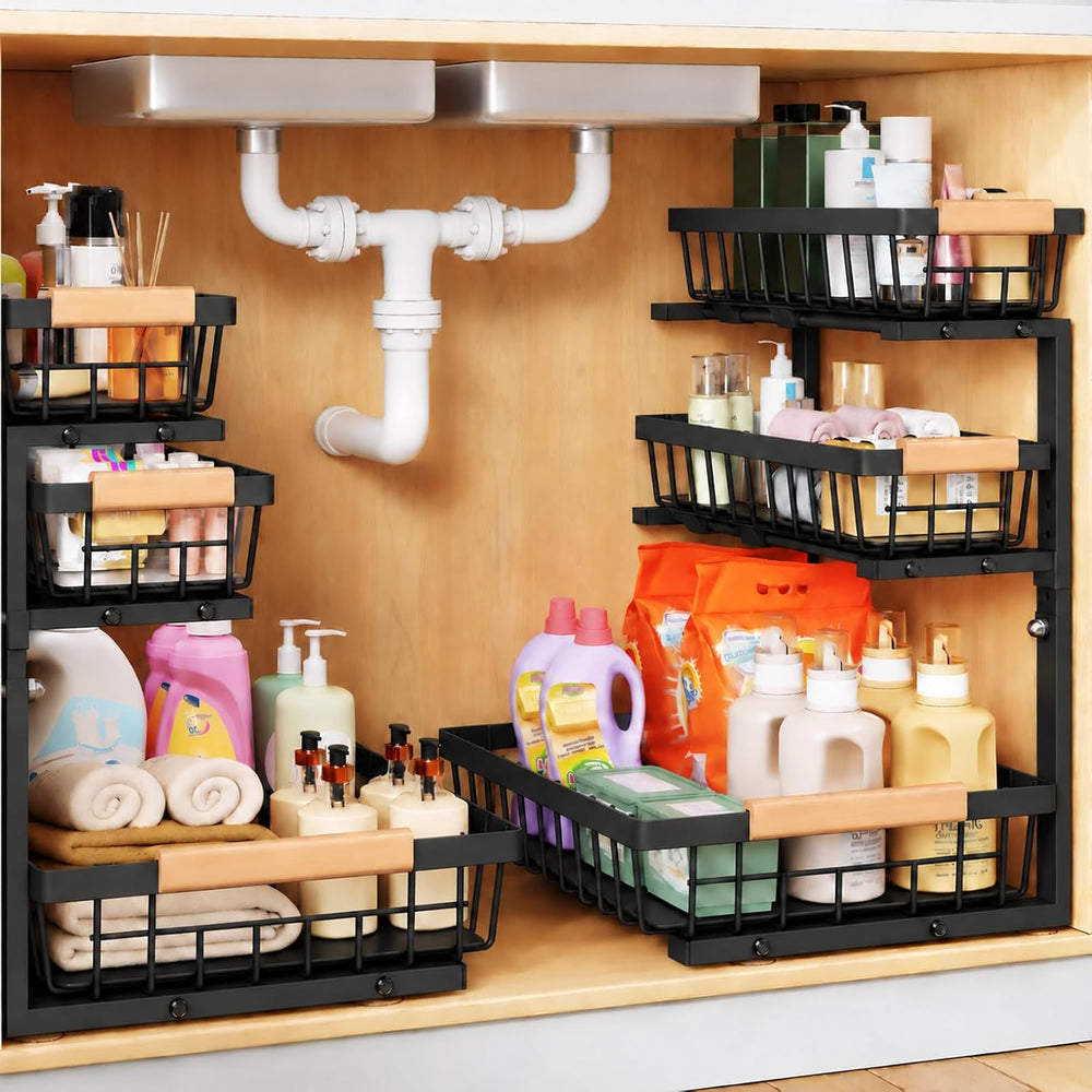 Three-Tier Under Sink Organizer Kitchen Bathroom, Grid, 2 Pack