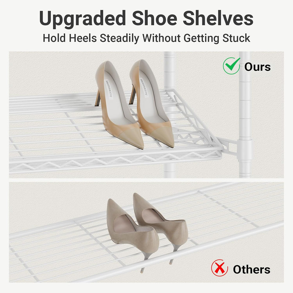 VIPEK S20 7-Tiers Shoe Rack with Hanging Rod, Metal Closet Organizer, White