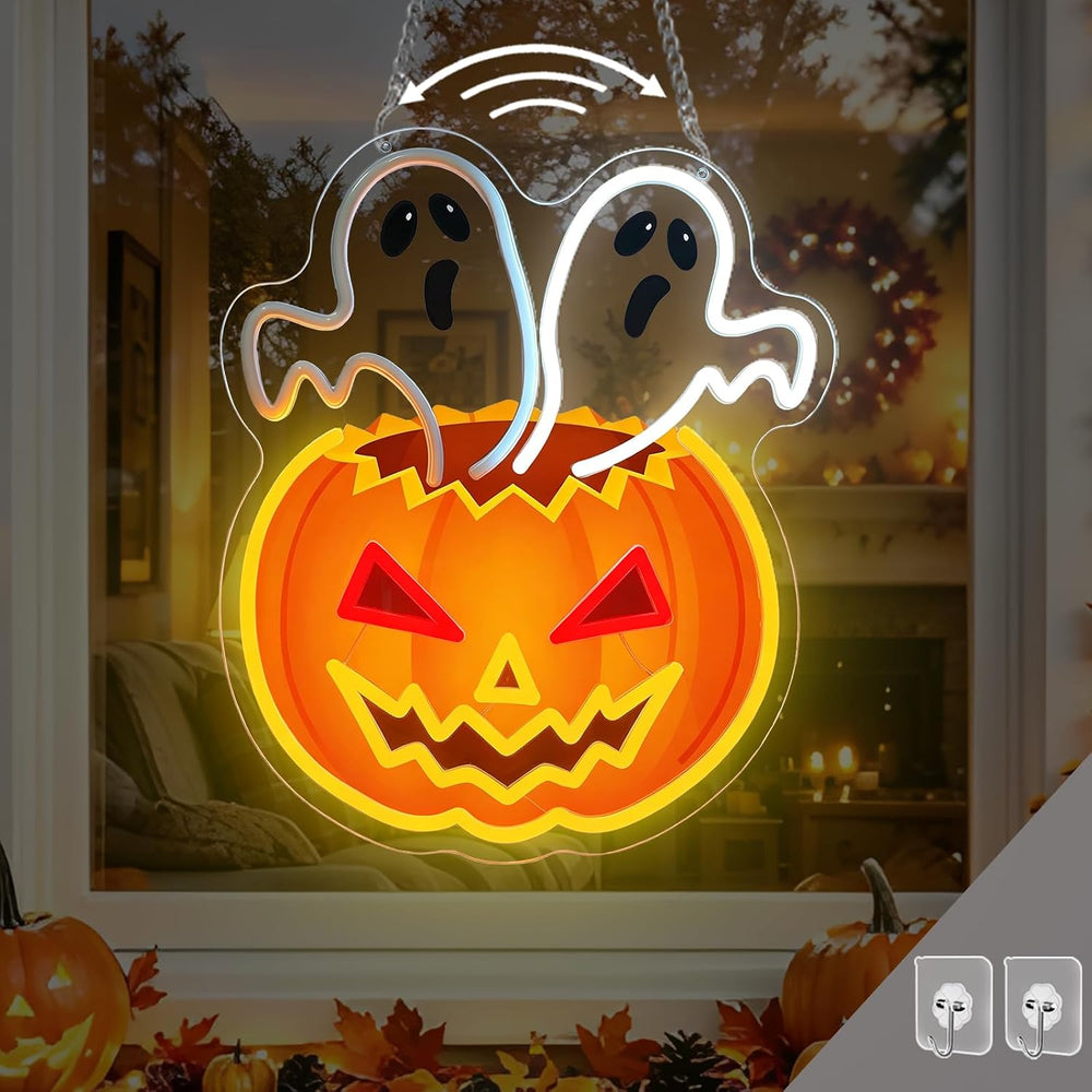 Halloween Waving Ghost Pumpkin Neon Sign Flashing Neon Window Light