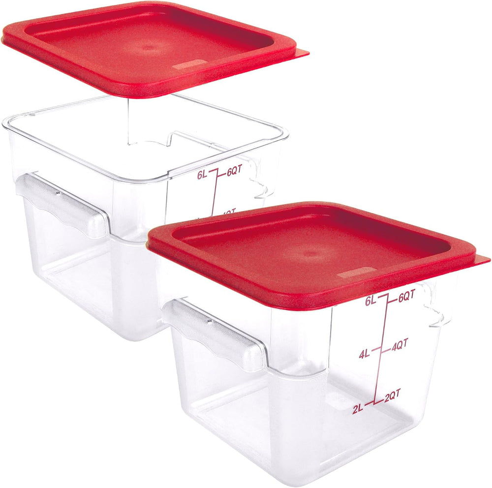 2 Pack Square Food Storage Container With Lid, 2-6 Quart Commercial Storage B...