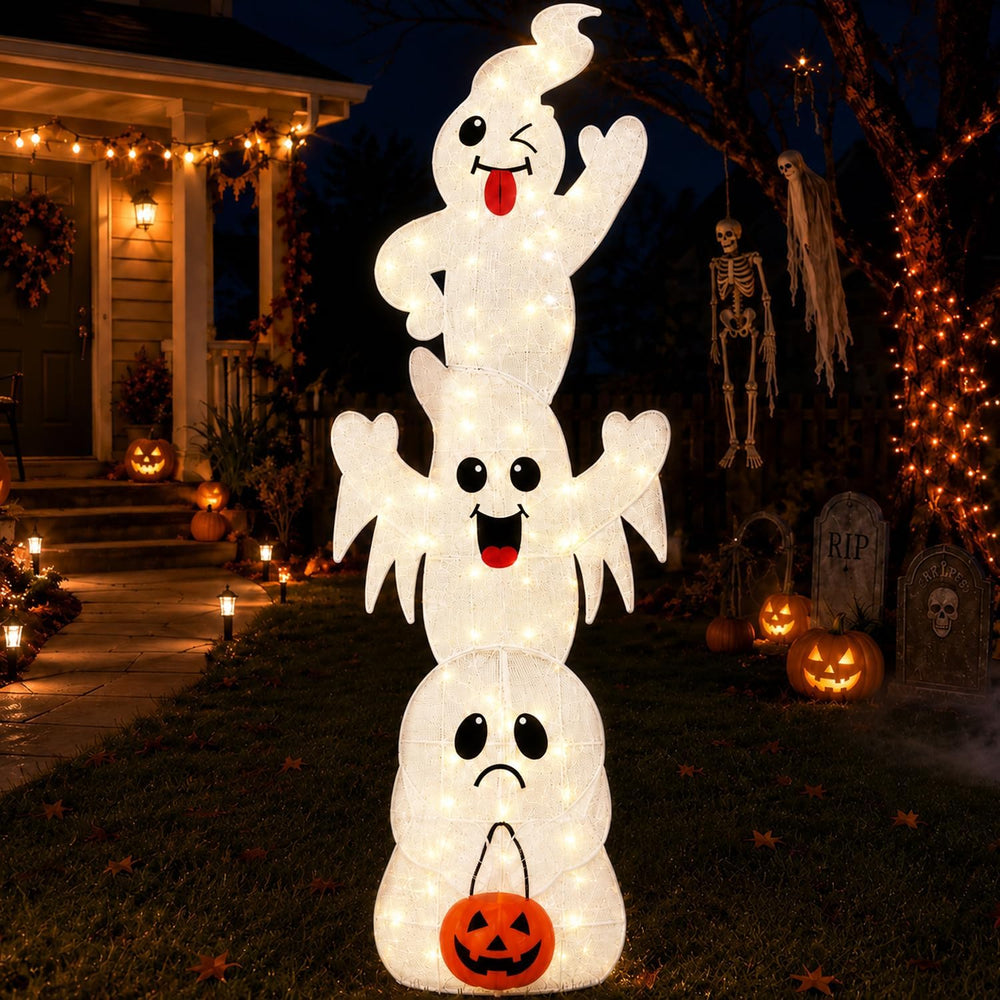 7FT Giant Halloween Decorations Outdoor Light Up Stacked Ghost for Porch
