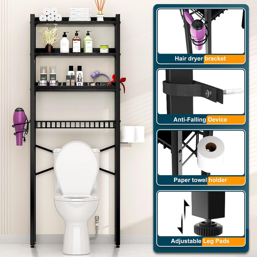 Over The Toilet Storage Cabinet,4 Tier Bathroom Organizer and Storage With Ad...