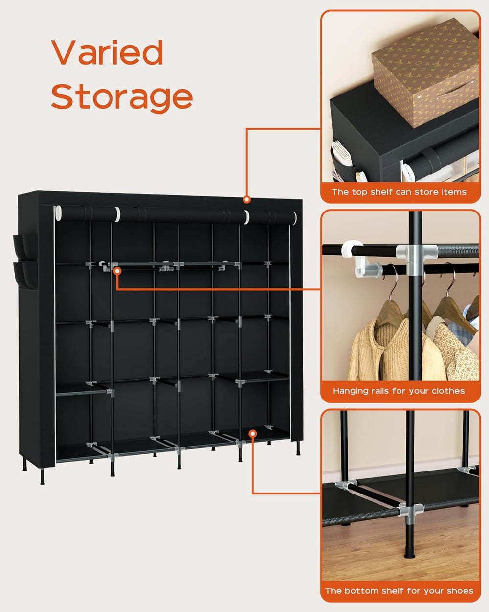 CASAMAYA Portable Closet, 66.9 Inch Large Capacity Wardrobe Closet with Cover...