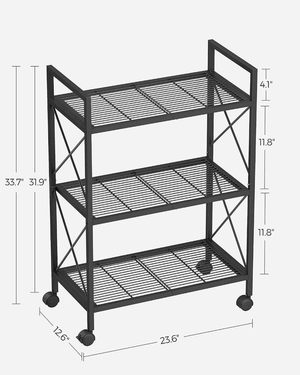 SONGMICS 3-Tier Steel Storage Rack with Wheels, Mesh Shelving Unit