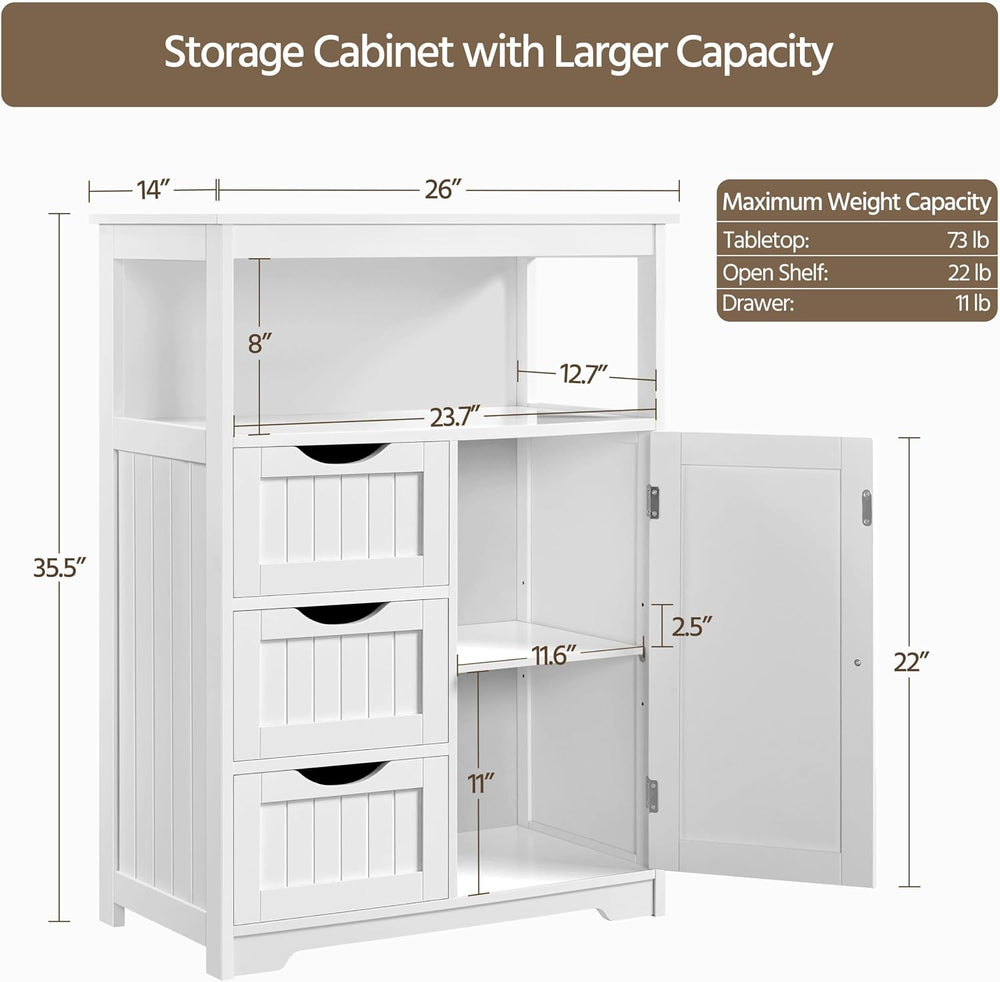 Yaheetech Large Freestanding Bathroom Storage Cabinet with 3 Drawers, White