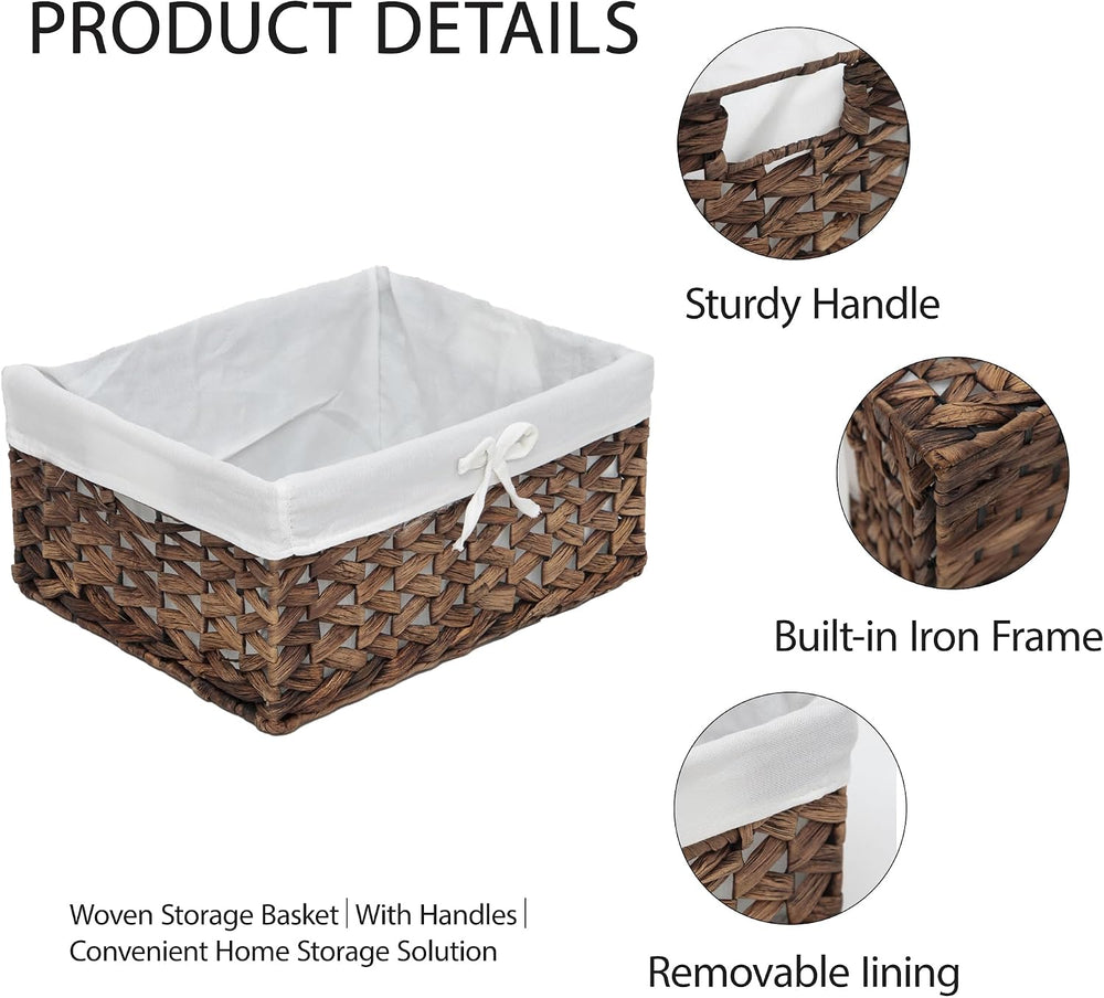 Rectangular Woven Seagrass Storage Bin with Handle,Kingwillow. (water hyacint...