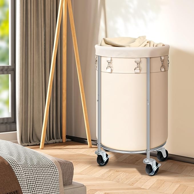 Laundry Hamper with Wheels, 100L Round Rolling Laundry Basket Sorter with