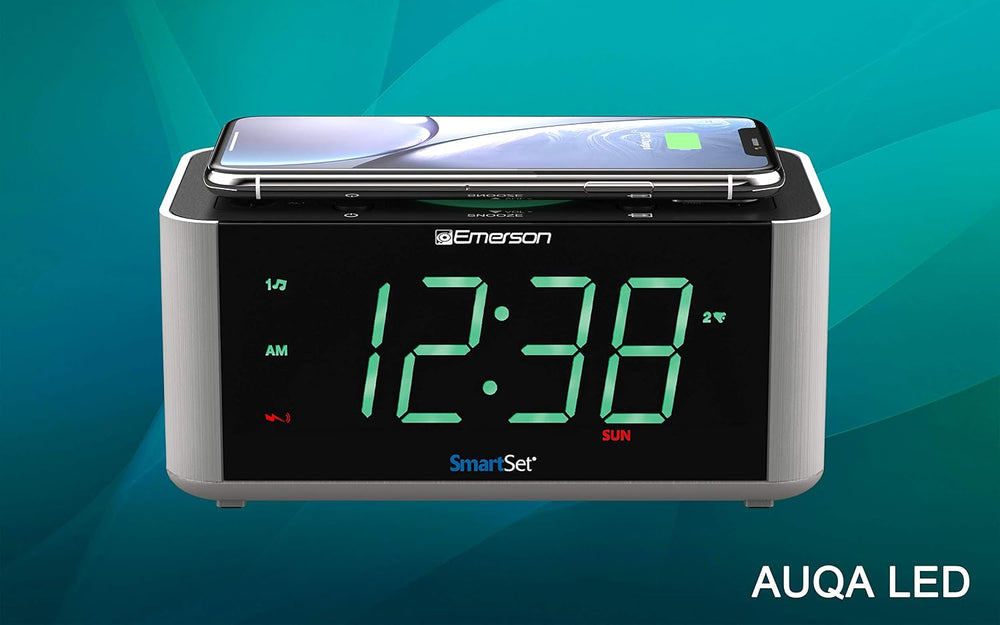 Emerson SmartSet Wireless Charging Dual Alarm Clock Radio with PLL FM, 10 Wat...