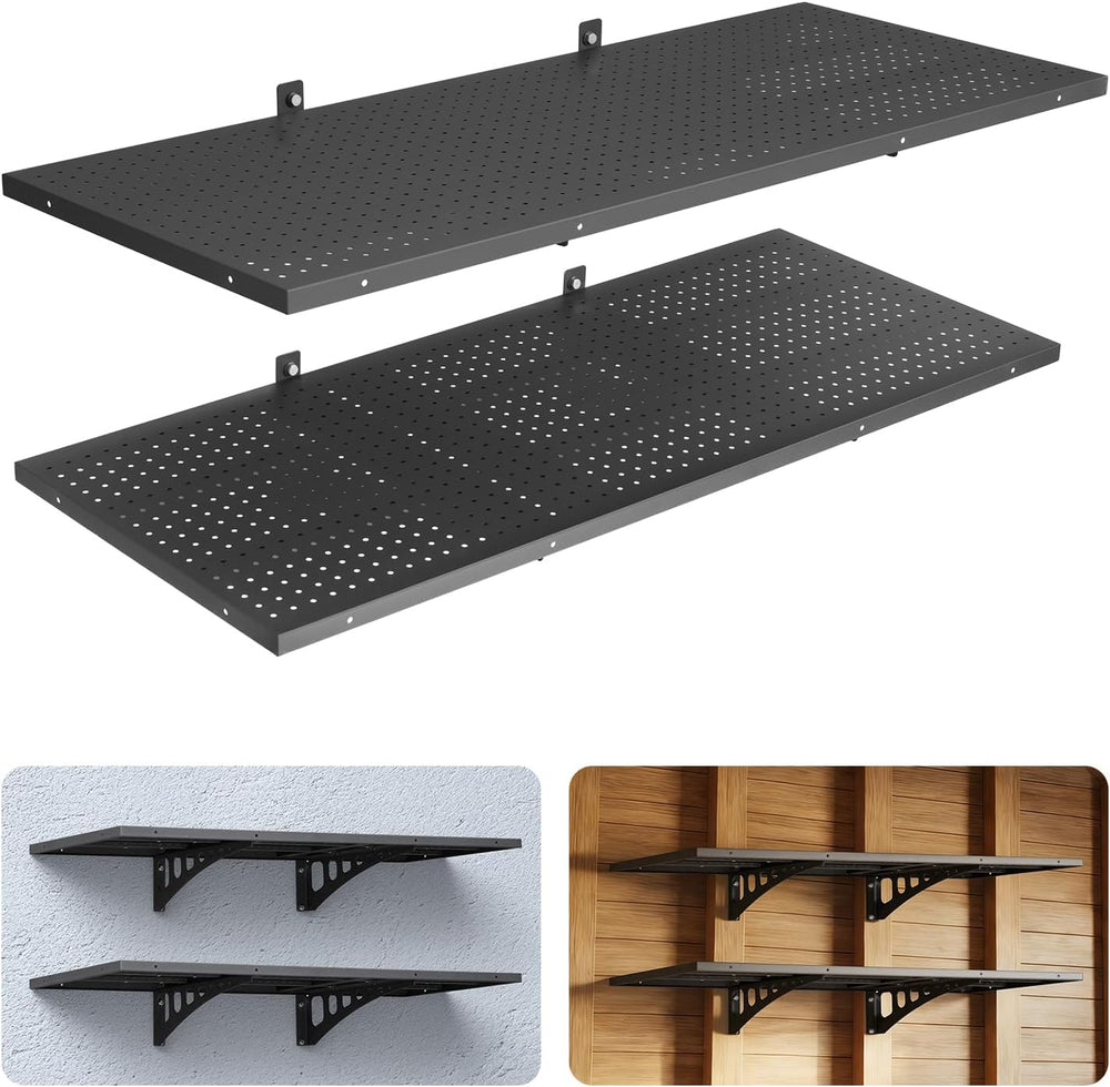 VEVOR 2-Tier Heavy Duty Wall Garage Shelving, 1.64 x 4 ft Steel Wall Mounted ...