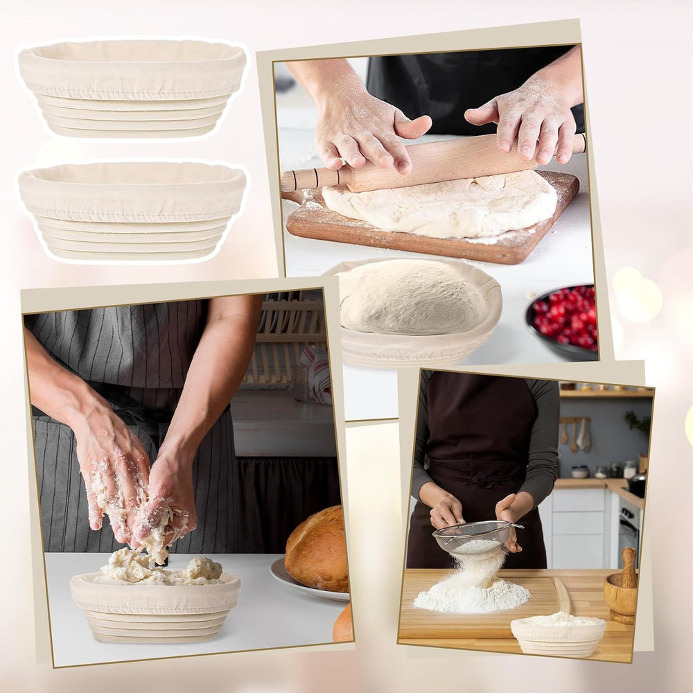 6 Set 6 Inch Oval Banneton Bread Proofing Basket Dough Proofing Bowls Kit wit...