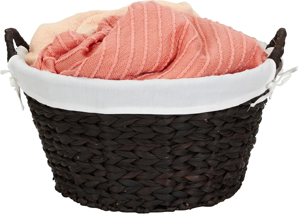 Household Essentials Round Wicker Laundry Basket with Handwoven Water Hyacint...