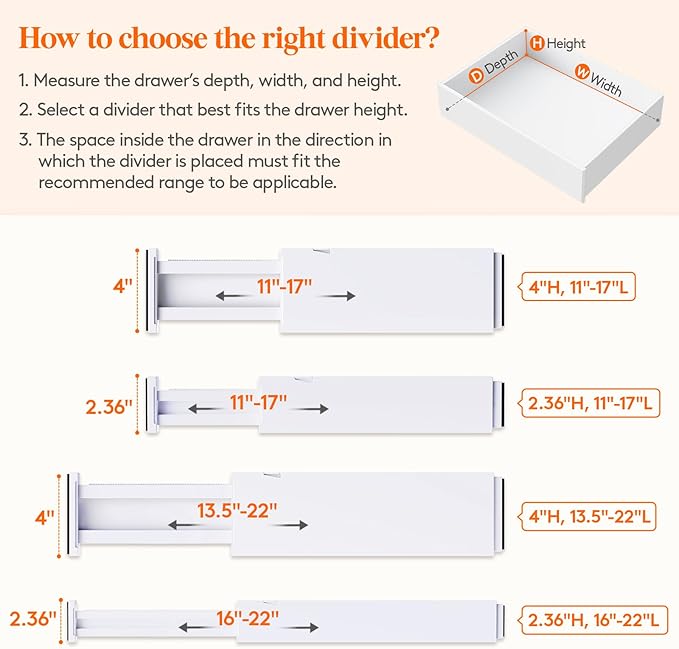 Lifewit 10 Pack Drawer Dividers 4" High, 11-17" Adjustable Dresser ...