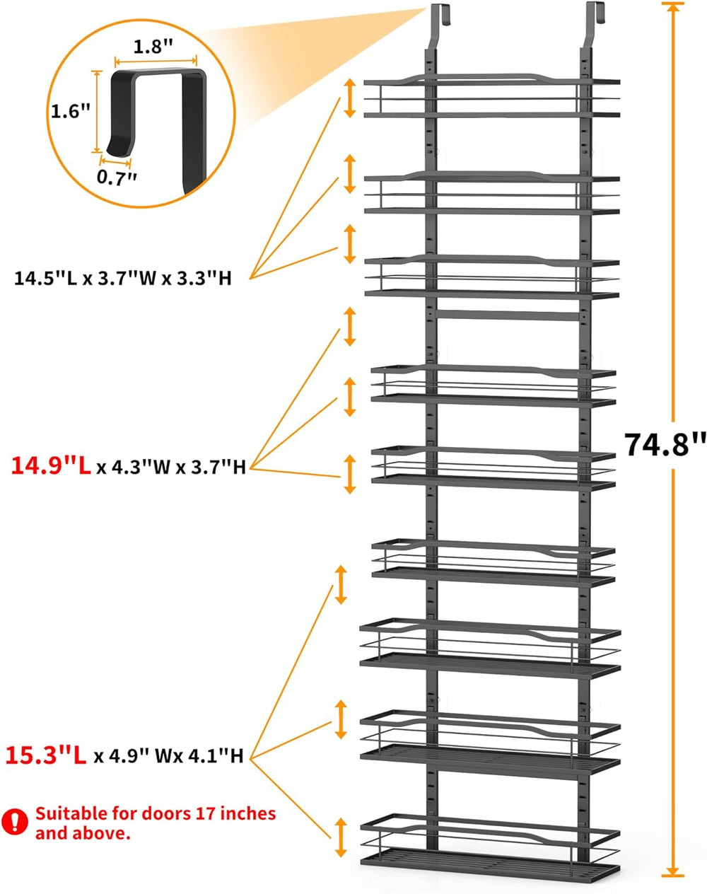 Moforoco 9-Tier Over The Door Pantry Organizer, Pantry Organization and Stora...