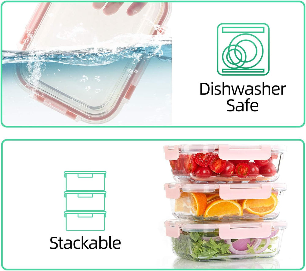 C CREST [10 Pack] Glass Meal Prep Containers, Food Storage Containers with Li...