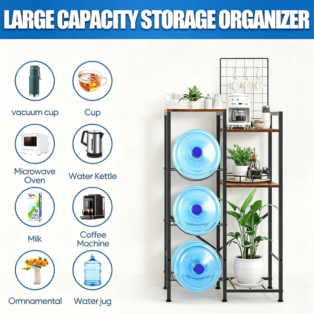 5 Gallon Water Jug Holder Tall Water Bottle Holder with Storage Shelves