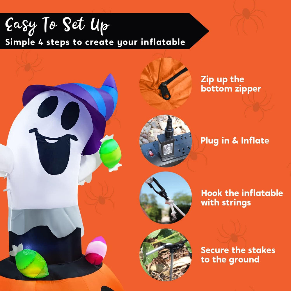 Joiedomi 5 FT Tall Halloween Inflatable Ghost Outdoor Decor, Blow Up Ghost Gr...